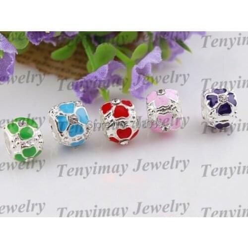 European enamel metal beads with crystal, multicolor Tibetan silver plated alloy beads fit charm bracelet, fashion DIY beads