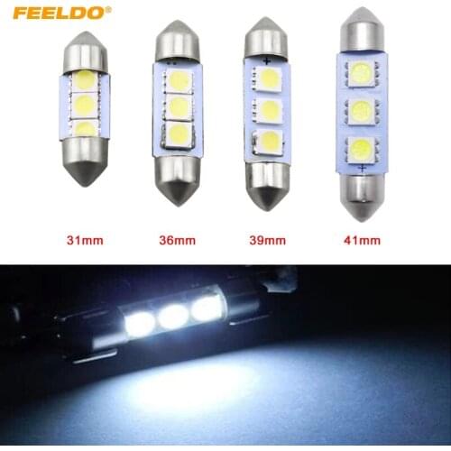 FEELDO 20Pcs White Car Auto 31mm 36mm 39mm 5050 Chip 3-SMD Reading Lights Festoon Dome LED Light Bulbs#FD-3052