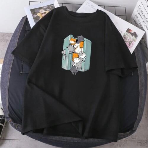 Many Cute Cats In Box T-shirts Fashion Oversize Tees K-pop Casual Tops Camisetas Hip Hop Summer 2021 New O-neck Lady Clothing