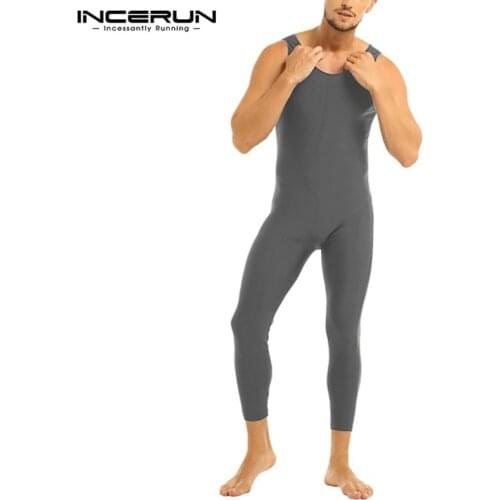 Fitness Sexy Nightgown Man Rompers Sleepwear INCERUN Mens Solid Color Jumpsuit Sleepwear Sleeveless Round Neck Onesies Homewear
