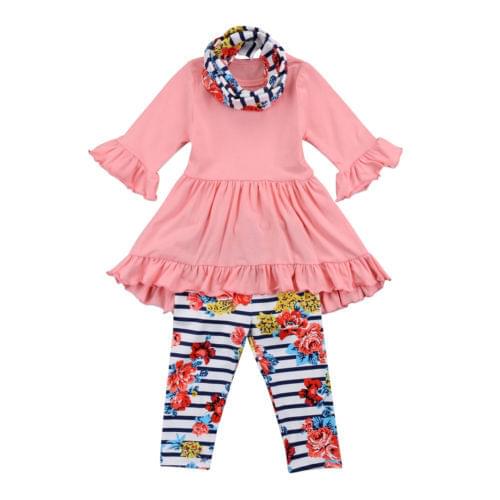Striped Children Toddler Kids Baby Girls Outfits Clothes T Shirt Tops + Pants +Headband 3pcs Size 2-7T