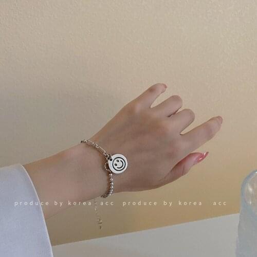 Korean Personality Smiley Letter Bracelet Ins Cold Metal Bracelet Niche Design Fashion Round Brand bangles jewelry for women