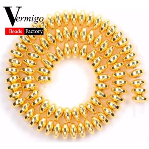 130pcs/lot 6x3mm Gold Hematite Rondelle Beads Natural Stone Loose Spacer Beads For Jewelry Making Diy Accessories