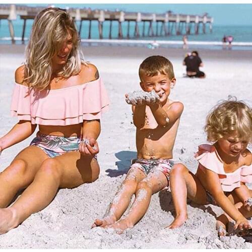 Parent-Child Swimsuit For Girls Lotus Leafy Bikini Pareant-Child Swimming Set Family Matching Outfits Mom And Daughter