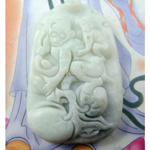 Lantian chalcedony Double monkey Amulet Pendant 336