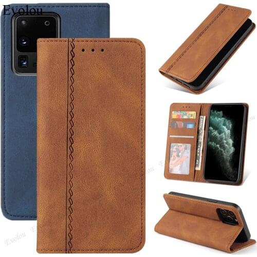 Magnetic Flip Leather Phone Case For Samsung Galaxy S21 Ultra FE Business Wallet Card Slot Stand Cover For Samsung S20 Plus Bag