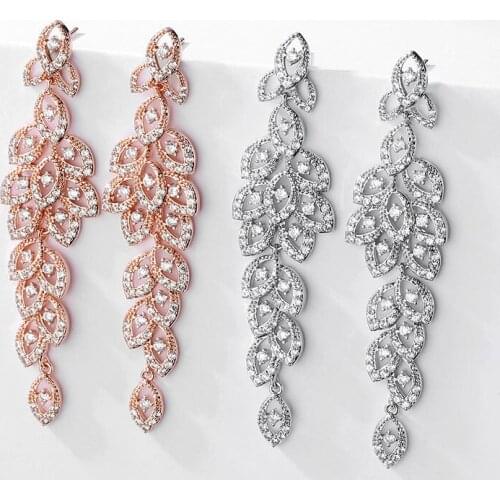 Floralbride Fashion Jewelry Bijoux Anti-allergic Cubic Zirconia Pearls Earrings Charm Drop Earrings Bridal Women Dangle Earrings