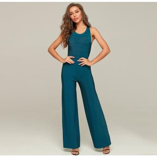 Fashion Black Bandage Bodycon Jumpsuit Romper Sleeveless Bodysuit Women Hollow Out O-Neck Jumpsuit Elegant Full Length Polyester