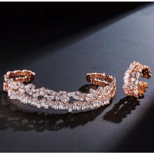 Fashion Bracelet Ring Set European And American Hot Open Bracelet Bracelet Two-Piece Set Wedding Bridal Party Jewelry Set