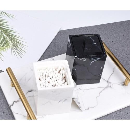 Marble Resin Storage Box Cotton Swab Organizer Toothpick Holder Home Hotel Luxury Bathroom Cotton Container With Lid WJ814