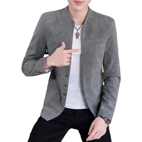 2022 Mens Autumn Slim Fit Stand Collar Casual Printed blazer Teenagers Handsome Stand-up Collar Multi-Button blazer