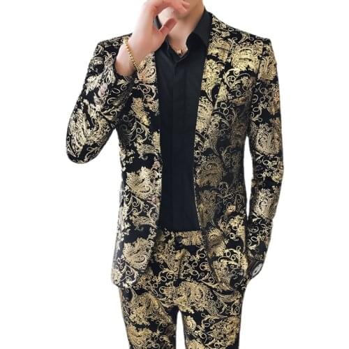 Mens Wedding Suit Oversized Single Breasted Blazers Men Casual Suits Two-piece Golden Fashion Mens Suit Blazers Men