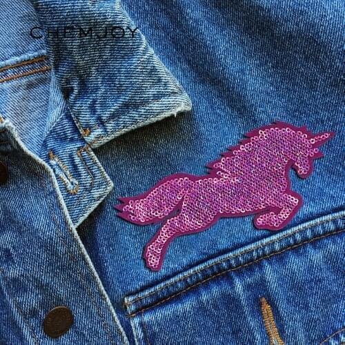 Unicorn Sequin Patch for Clothes Sew Applique for Jacket Iron on Pink Horse Patches for Clothing Cartoon Badge for Backpacks