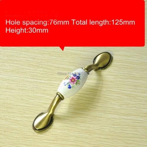 New 76mm Ceramic Cabinet Handle Bronze Knob Wardrobe Handle Bedroom Cupboard Flower Drawers Zinc Alloy Knobs Dresser Pulls