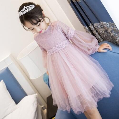 Solid Lace Chiffon 2019 Autumn Long Sleeve Dress Girls Clothes Kids Dresses for Girls Princess Girls Dresses Children Clothing