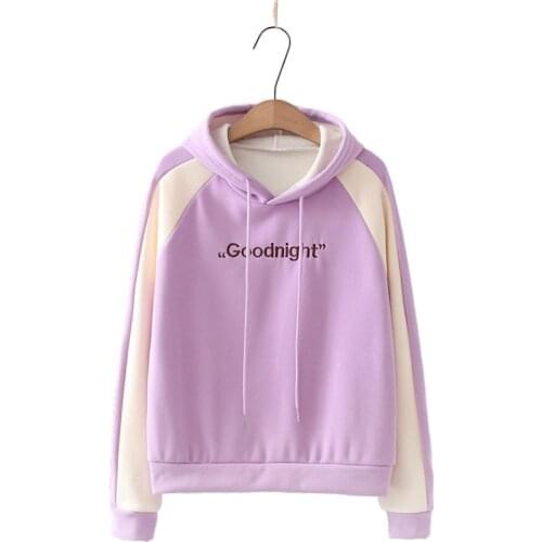 Autumn Women Color Matching Letter Embroidery Hooded Sweatshirt Female Patchwork Cotton Tracksuit Girl Casual Pullovers 2010202