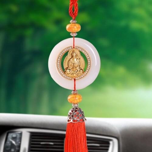 Car pendant creative car interior Guanyin gold inlaid jade car ornaments Buddha security ornaments