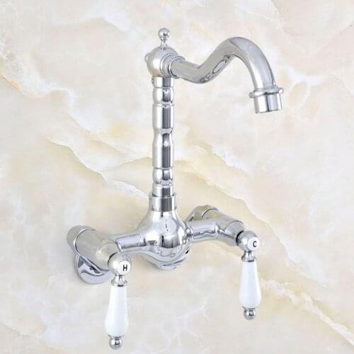 3-3/8" Bathroom Faucet Polished Chrome Kitchen Mixer Tap Faucet Wall Mounted Dual Handle Hot And Cold Taps Nqg205