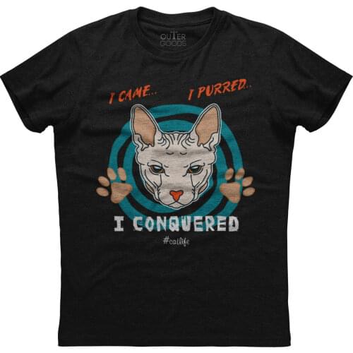 I Came I Purred I Conquered. Funny Cat Graphic Phrase T-Shirt. Summer Cotton O-Neck Short Sleeve Mens T Shirt New S-3XL