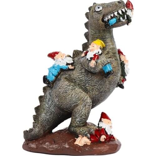 Garden Gnome Statues Outdoor Decor Dinosaur Eating Gnomes Ornaments Handicraft Flower Pot Accessories For Home Office Desk