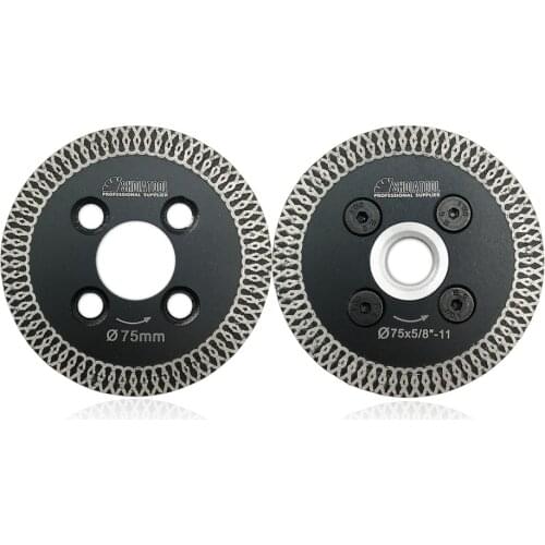 SHDIATOOL 1pc 75mm Hot pressed mini mesh turbo rim diamond engraving saw blades with removable 5/8-11 flange and 1pc 75mm blade