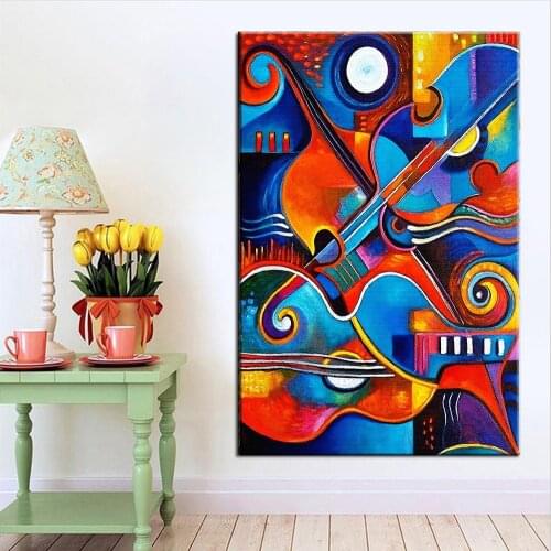 Nordic Guitar Artwork Posters And Prints Guitar Abstract Painting Wall Art Canvas Painting Pictures For Living Room Home Decor