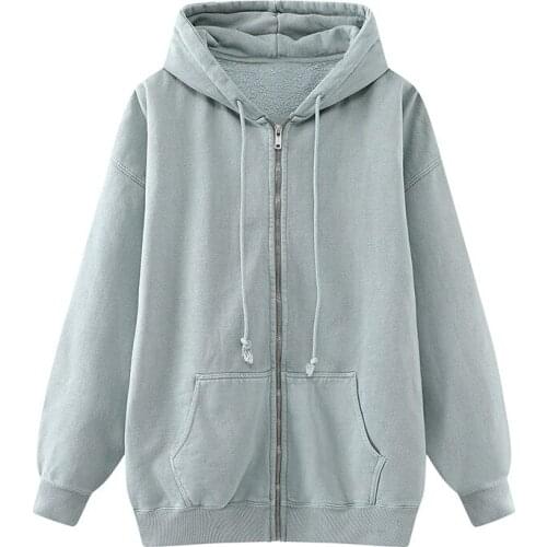 Oversize Girls Soft Cotton Vintage Hoodies 2021 Office Ladies Fleece Pullovers Loose Women Zipper Hooded Sports Outerwear