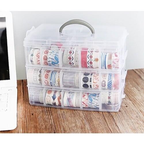18/30 Grids Three Layer Plastic Storage Box Kids DIY Scrapbooking Stationery Container Transparent Craft Paper Organizer