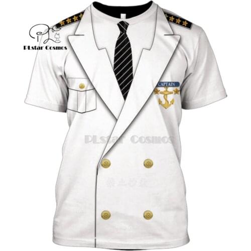 Unisex Captain Costume anime Cosplay T-Shirts Prisoner Clown Tuxedo Tee Man Cowboy Pirate Clown Pilot Uniform Police Carnival