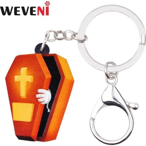 WEVENI Acrylic Halloween Fashion Coffin Hand Key Chains Keychains Ring Anime Punk Jewelry For Women Girls Bag Car Charms Gift