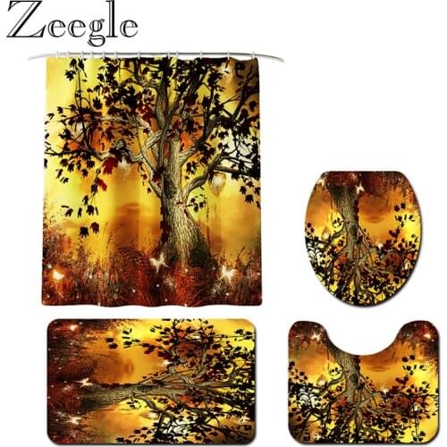 Zeegle Bathroom Curtain Waterproof Shower Curtain Washable Bathroom Carpet Set Shower Mat Absorbent Toilet Cover Mat Bath Rug