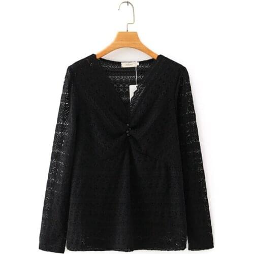 Plus Size XL-5XL White Black Stretchable Women Blouse V-neck Long Sleeved Lace Elegant Tops Large Size OL Blusas