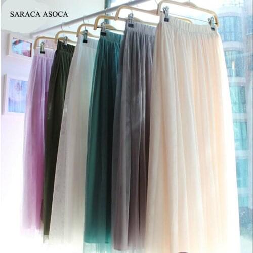 New Fashion 3 layer Long Gauze Voile Maxi Ball Gown Muslim Skirt Womens 18 color Ankle-Length Tulle Skirts Girls Saia Femininas