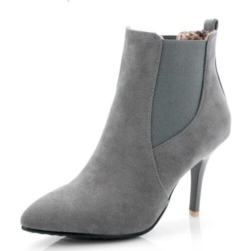 New Women Ankle Boots High Heels Pointed Toe Sexy Ladies Pumps Boots Faux Suede Slip On Shoes Woman Big Size 34-43 XKD2008