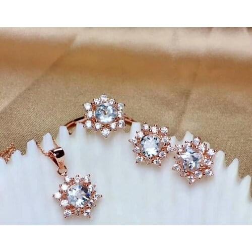 Shilovem 925 sterling silver real Natural aquamarine Rings pendants stud earrings fine Jewelry women wedding 5*5mm mtz0505118aga