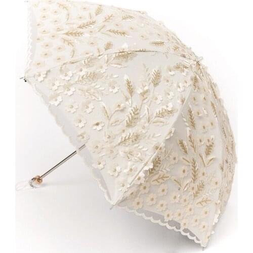 Top-grade Flower Umbrella Rain Women Fashion Arched Princess Umbrellas Female Parasol Embroidery wedding umbrella Creative Gift