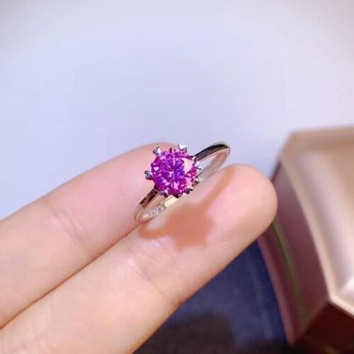 Jewelry Fashion Pink Moissanite Engagement Ring for Woman 1CT Real Chinese Moissanite Ring Silver Gemstone Ring