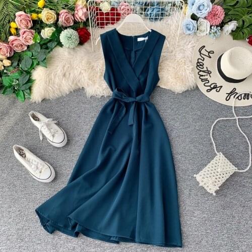 2020 New Summer Women Dress V-Neck Bandage Vintage Midi Dresses A Line Elegant Ladies Long Party Dress Vestidos P396