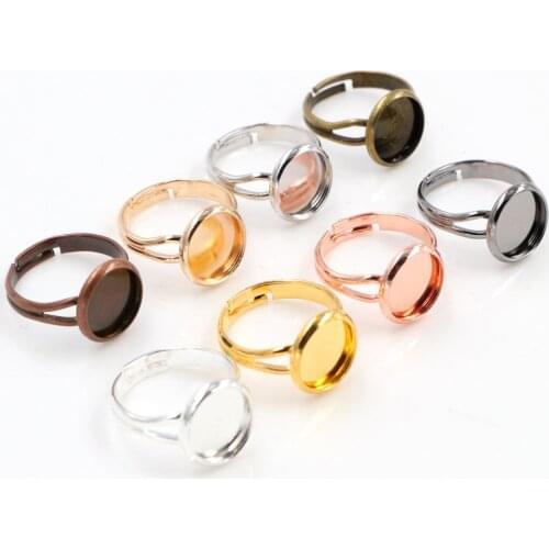 10mm 10pcs Classic 8 Colors Plated Brass Adjustable Ring Settings Blank/Base,Fit 10mm Glass Cabochons,Buttons;Ring Bezels