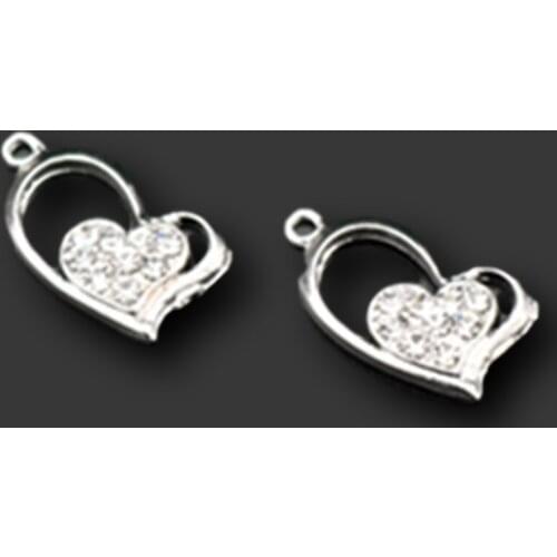10pcs Silver Plated Handmade Rhinestone Charm Double Heart Alloy Connectors Bracelet Necklace DIY Charm Jewelry Making A683