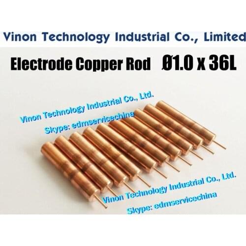 10PCS PACK) EDM Electrode Copper Rod d=1.0mm, Shank D6.0mm, Shank 30Lmm, Overall length 36Lmm. Copper Rod for Electro-Discharge