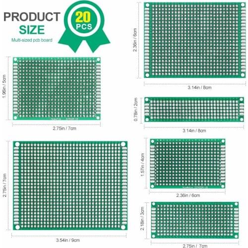 20 PCS Prototype Board Double Side PCB Board Kit 7x9/6x8/3x7/4x6/2x8/5x7 CM Circuit Boards for Soldering Arduino DIY Projects