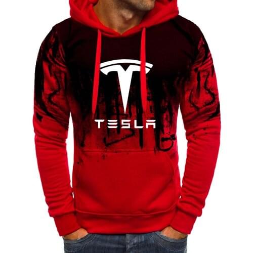 2021 Hoodies Men Tesla Car Logo Print Sweatshirt Spring Autumn Gradient Men Hoodie harajuku Casual Hoody tracksuit
