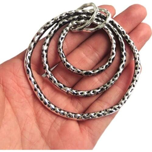 4PCS Metal Hammered Open Three Circles Rings Charms Pendants for Findings Jewelry Making 72x71mm