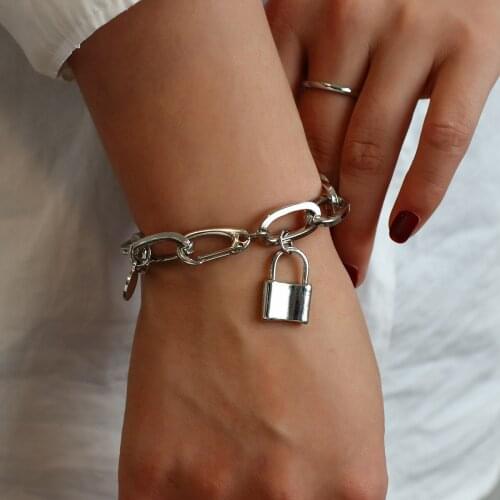 ALLYES Simple Lock Charm Coin Portrait Pendant Bracelets for Women Chain Bracelets Bangles Unisex Jewelry Couple Gifts