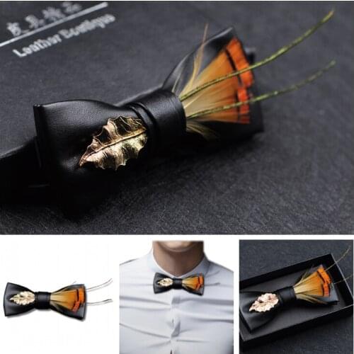 Free Shipping fashion mens male man Chinese Stitching Gold Feather Dress Up Business Retro Banquet Wedding Groom bow tie