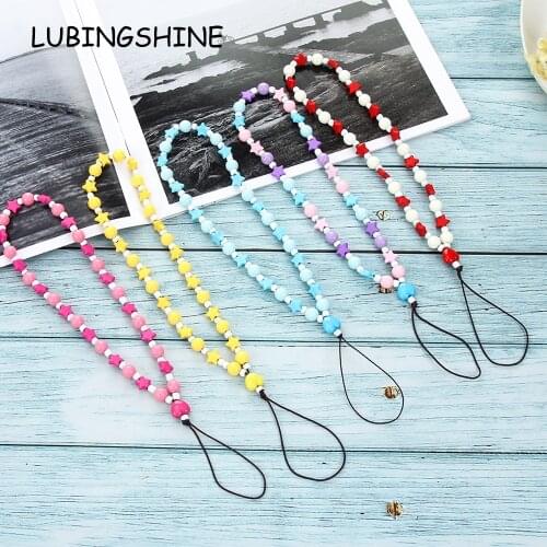 Fashion Heart Colorful Acrylic Beads Chain Necklace Chain Beads Anti-lost Cord Mask Chain Mobile Phone Lanyard for Girls Women