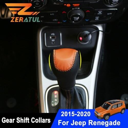 Zeratul Leather Car Shift Knob Protection Cover for Jeep Renegade 2015 - 2020 AT Gear Head Shift Collars Accessories
