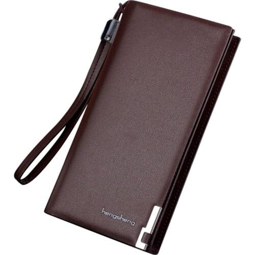 Long Business Mens Leather Clutch Bag Wallet Removable Wrist Strap Large Capacity Phone Purse For Man ID Credit Card Case