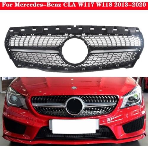 For Mercedes-Benz CLA W117 W118 2013-2020 Car styling Middle grille Diamond GT Silver Black front bumper Auto Center Grille